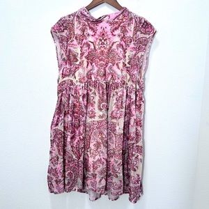 Free People All The Time Velvet Mini Dress in Paisley Dusty Rose Pink Size Large